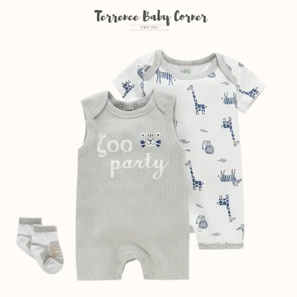 3pc Baby Rompers with Socks Set