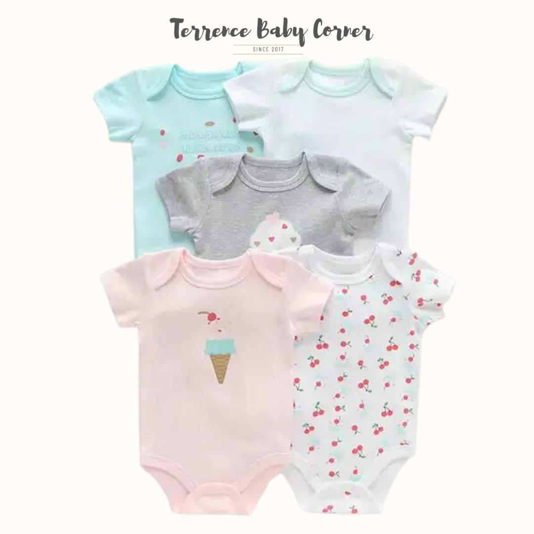 5pc Ice Cream Infant Girl Bodysuit Set