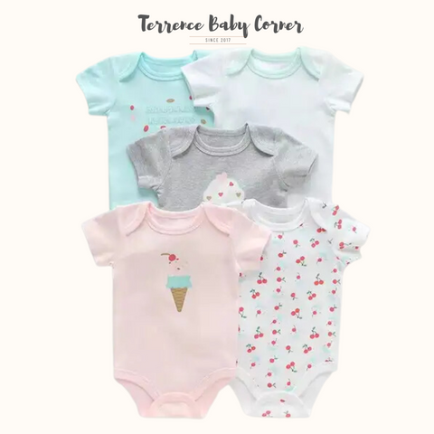 5pc Ice Cream Infant Girl Bodysuit Set