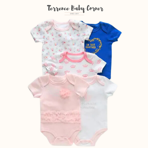 5pc Crown Princess Baby Girl Bodysuit Set