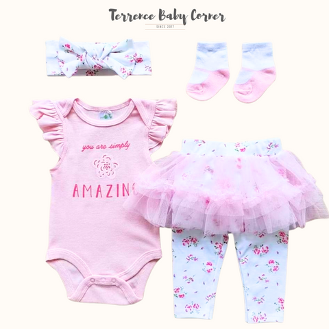 4pc Flower Pink Infant Girl Value Set