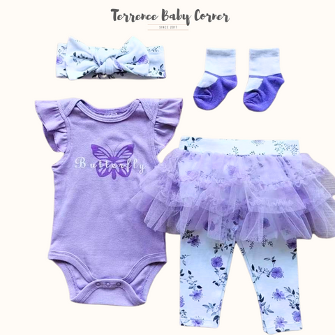 4pc Butterfly Purple Infant Girl Clothes Set