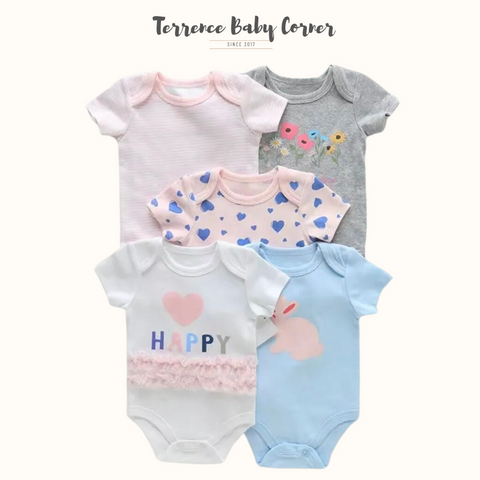 5pc Happy Baby Girl Bodysuit Set