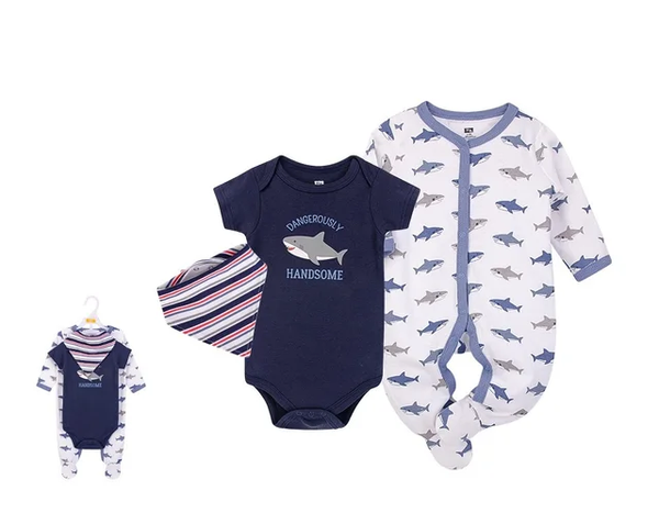 Shark 3pc Frogsuit Bodysuit Bibdana Set