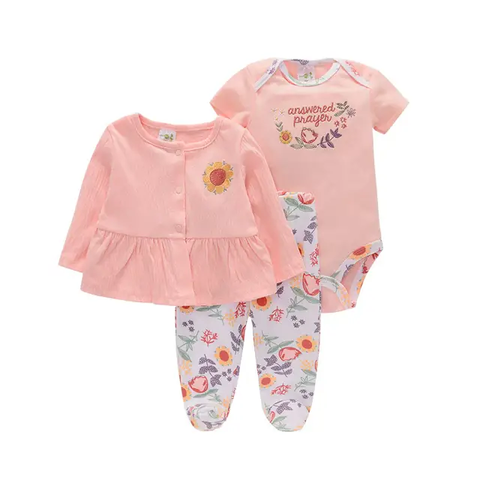 3pc Cardigan Peach Bodysuit Pants Set