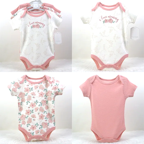 3pc I Love Mommy Flower Baby Girl Bodysuit Onesie Set