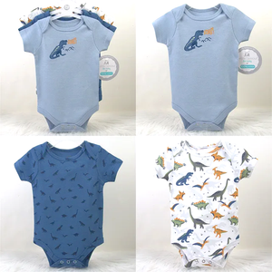 3pc Dino Blue Infant Baby Boy Bodysuit Onesie Set