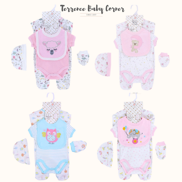 5pc Newborn Baby Girl Clothes Cotton Set