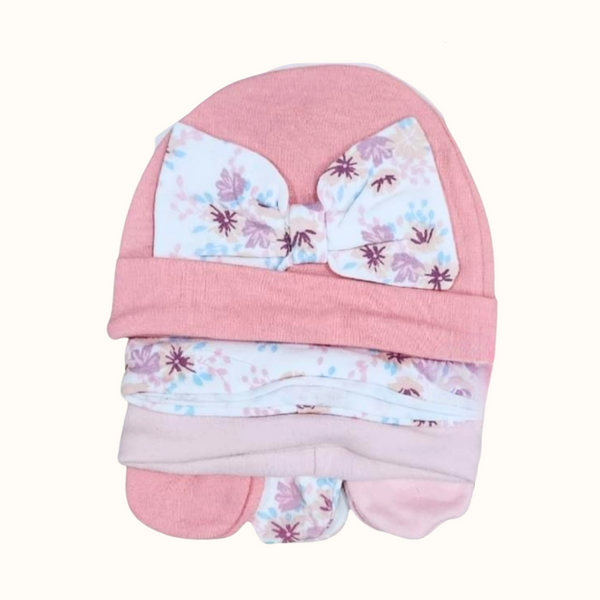 6-in-1 Baby Girl Hat & Mittens Set