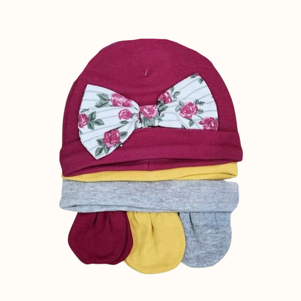 6-in-1 Baby Girl Hat & Mittens Set