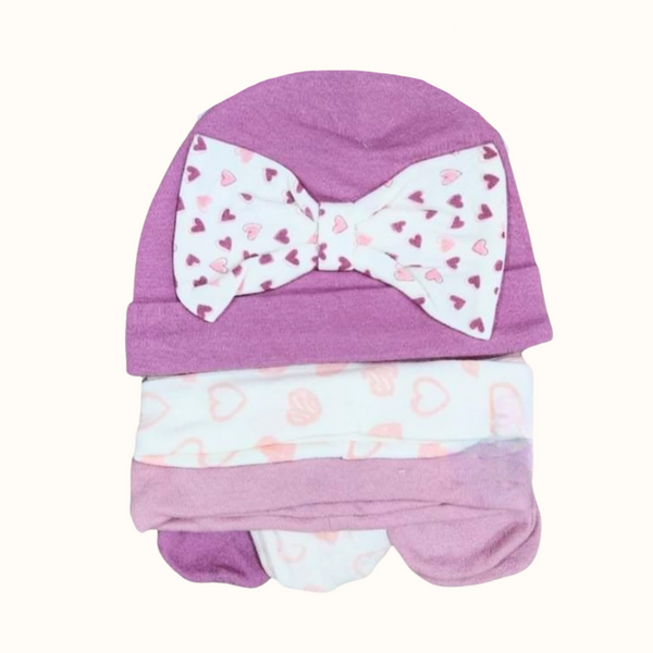 6-in-1 Baby Girl Hat & Mittens Set