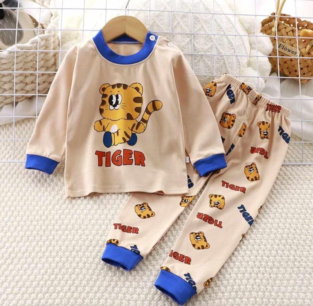 Toddler Kids Tiger Brown Sleepwear Terno