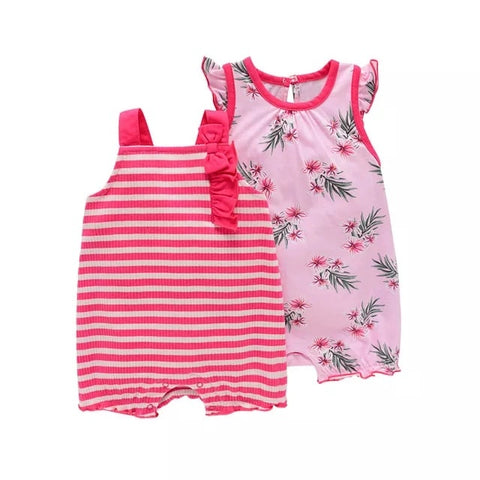 2pc Dark Pink Stripe Romper Set