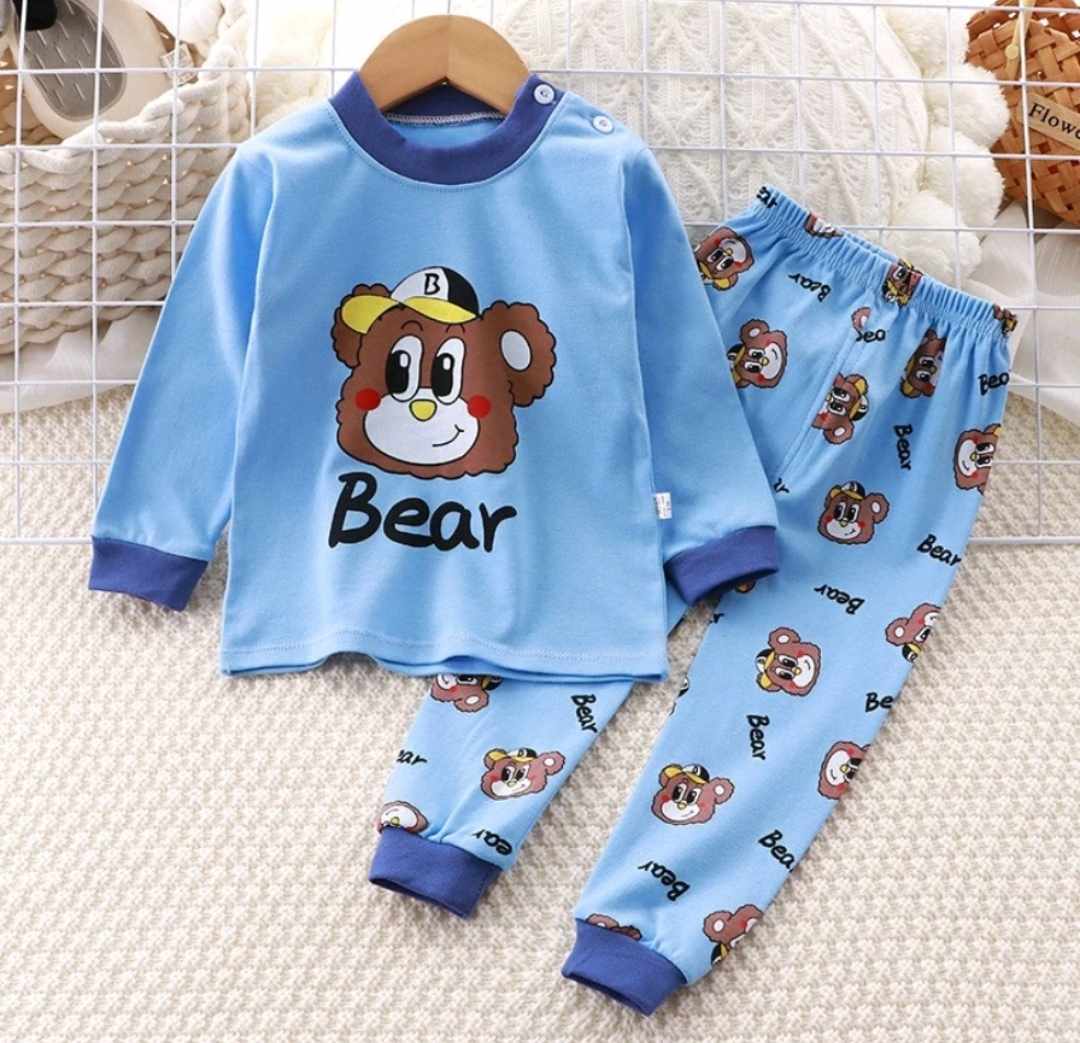 Toddler Kids Blue Bear Sleepwear Terno