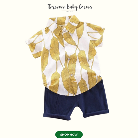 Toddler Kids Yellow White Polo Terno Set