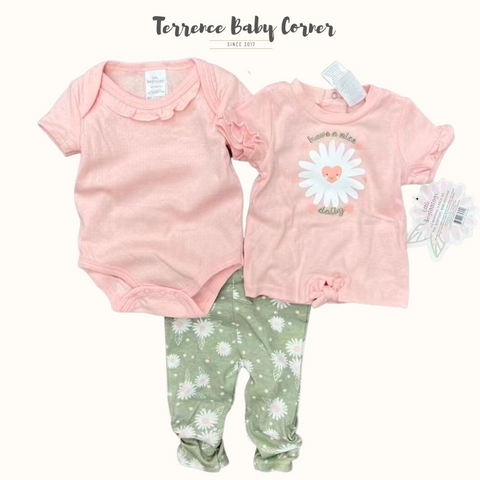 3pc Daisy Flower Bodysuit Tees Pants Set