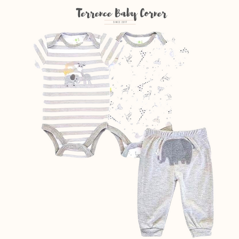 3pc Gray Elephant Bodysuit Pants Set