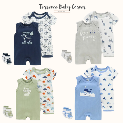 3pc Baby Rompers with Socks Set