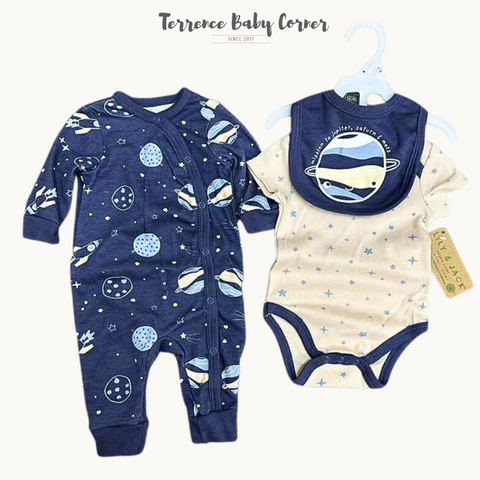 3pc Infant Galaxy Coverall Bodysuit with Bib Set