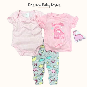 3pc Sparkle Saurus Bodysuit Tees Pants Set