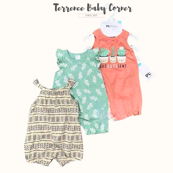 3pc Baby Girl Sleeveless Baby Romper Set