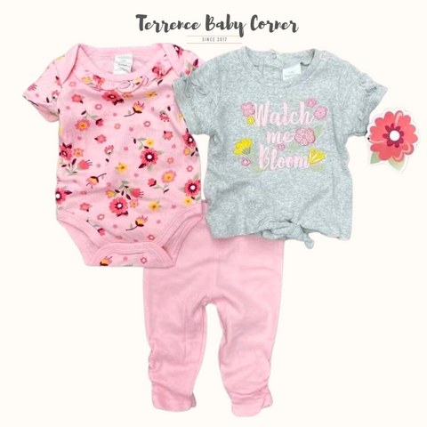 3pc Watch The Bloom Bodysuit Tees Pants Set