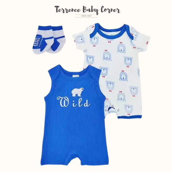 3pc Baby Rompers with Socks Set