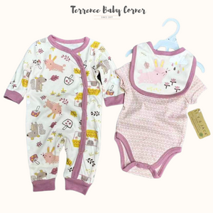 3pc Infant Bunny Coverall Bodysuit with Bib Set