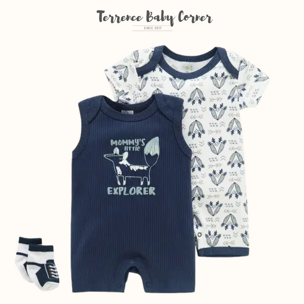 3pc Baby Rompers with Socks Set