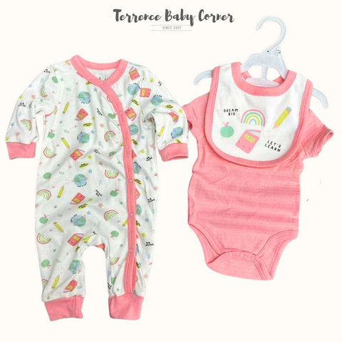 3pc Infant Rainbow Coverall Bodysuit with Bib Set