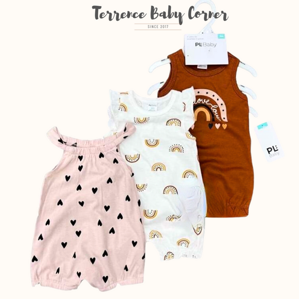 3pc Baby Girl Sleeveless Baby Romper Set