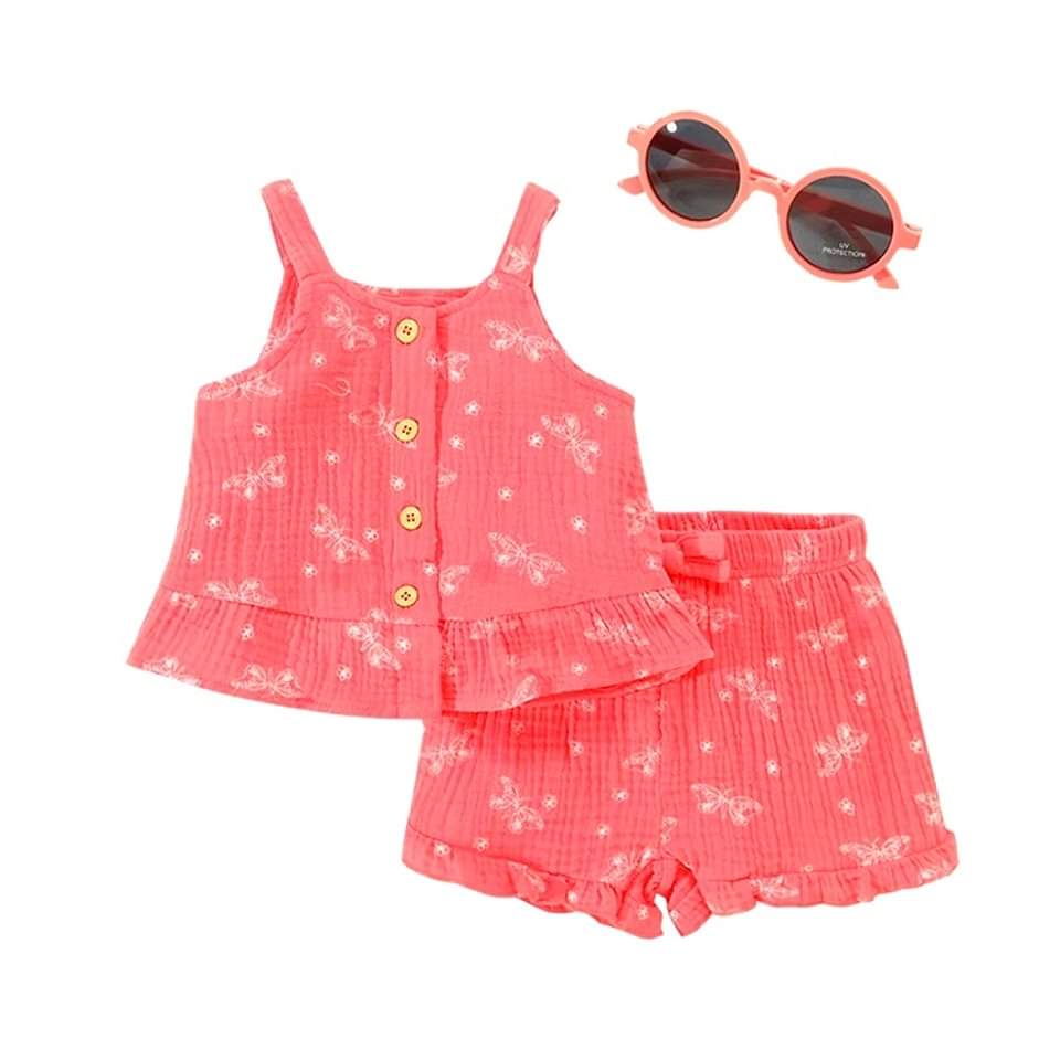 Dark Pink Floral 2pc Sleeveless Terno with Sunglasses