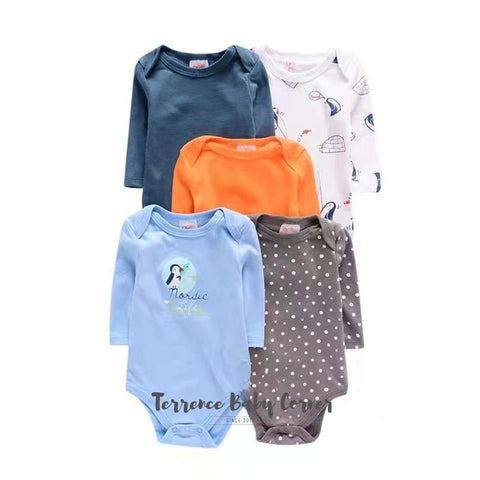 5pc Penguin Longsleeve Bodysuit Set