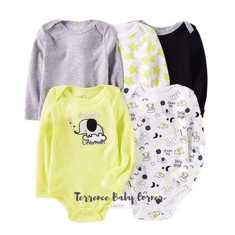 5pc Elephant Longsleeve Bodysuit Set