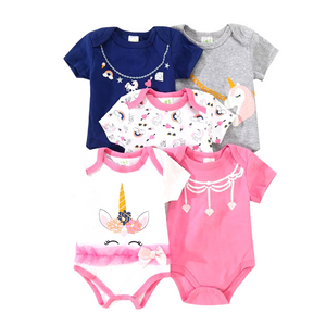 5pc Pink Unicorn Baby Bodysuit Set