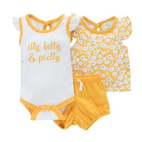 3pc Pretty Yellow Bodysuit Short Set