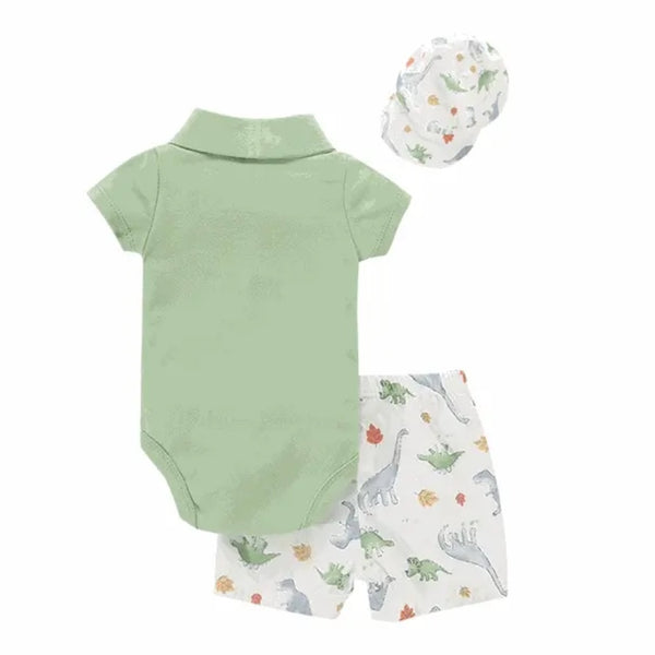 3pc Dino Green Infant Baby Cotton Clothes Set