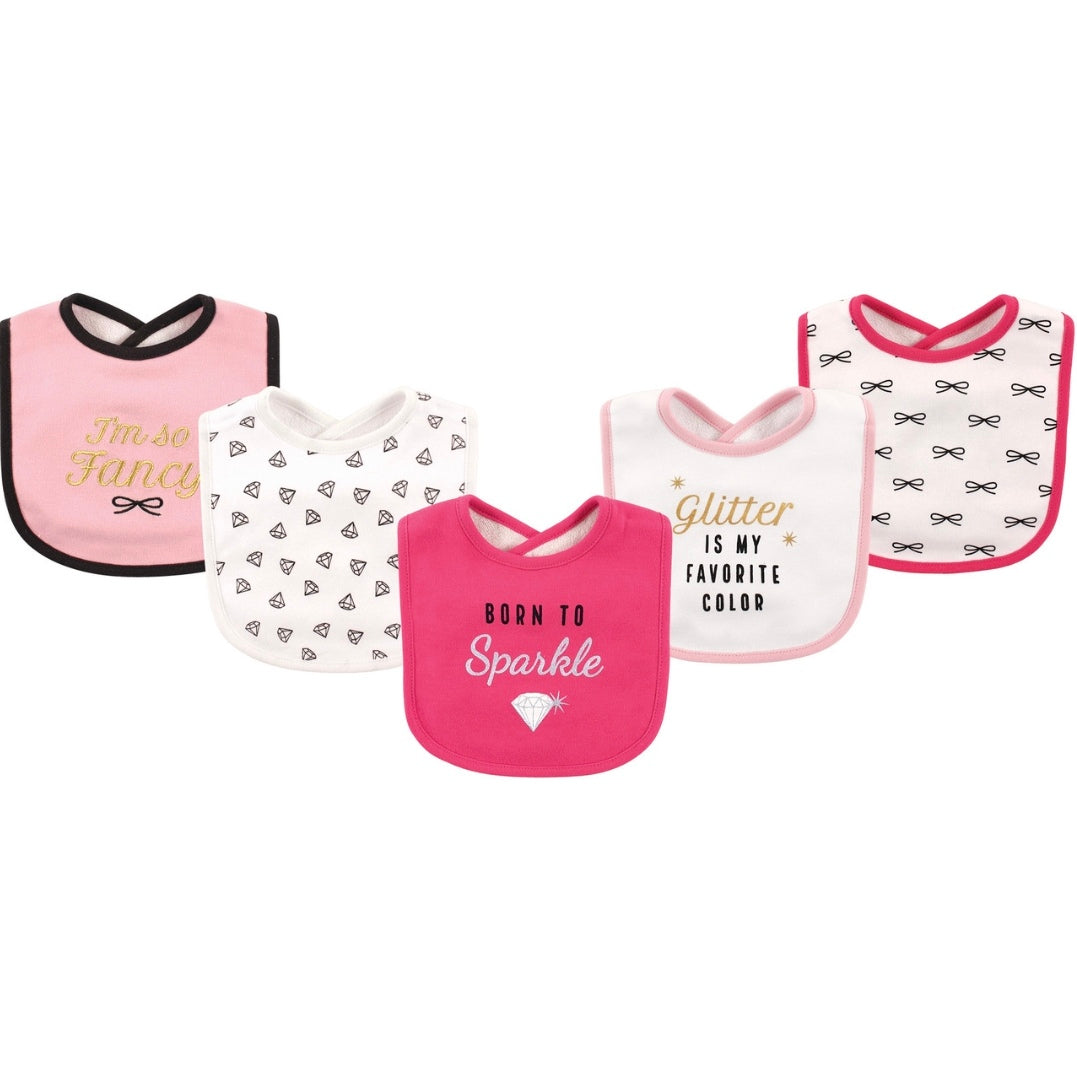 5piece Sparkle Baby Drooler Bib Set