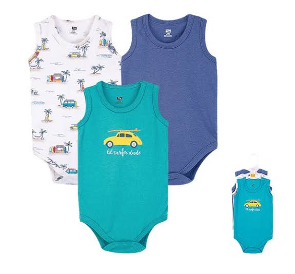 3pc Surfer Dude Sleeveless Bodysuit Cotton Set