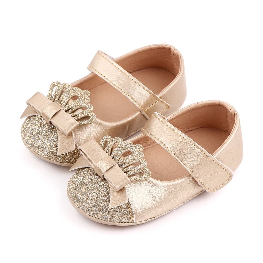 Infant Baby Girl Gold Crown Shoes