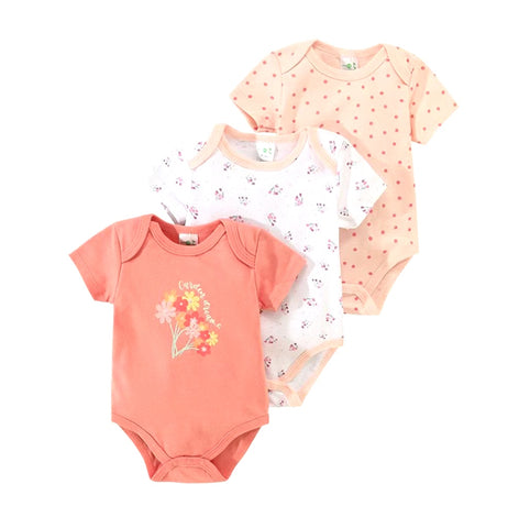 Flower Peach 3pc Infant Baby Bodysuit Clothes Set