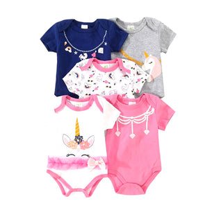 5pc Unicorn Baby Girl Bodysuit Set