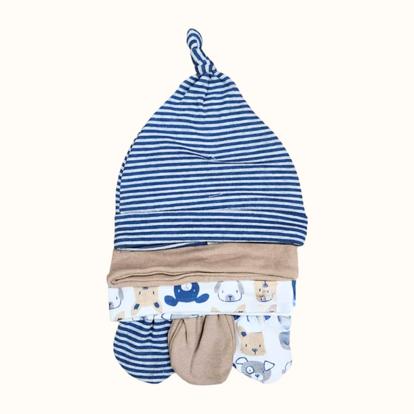 6-in-1 Baby Boy Hat & Mittens Set