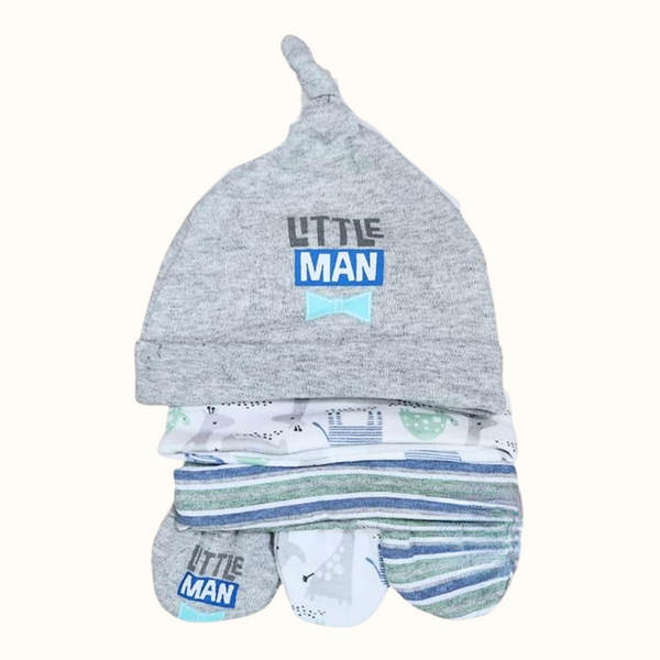 6-in-1 Baby Boy Hat & Mittens Set