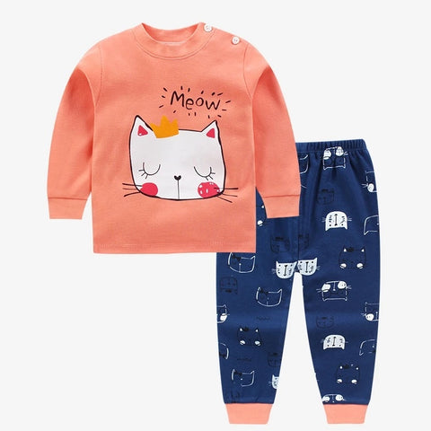 Toddler Kids Cat Sleepwear Terno