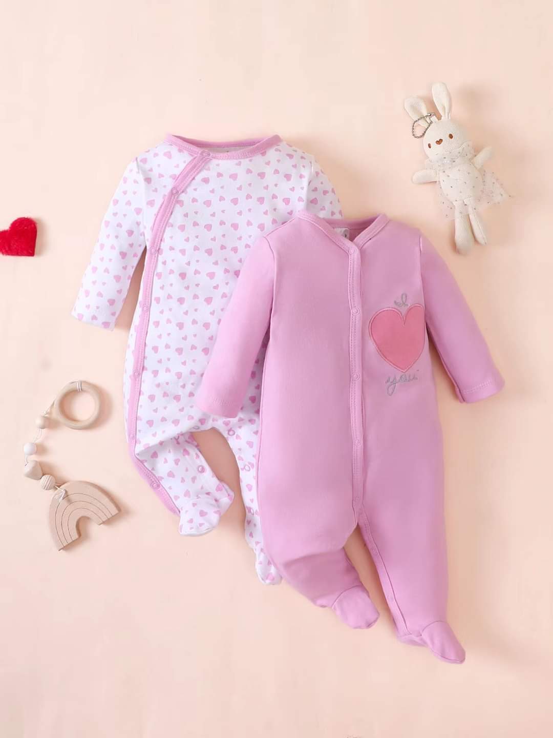 2pc Pink Heart Frogsuit Set