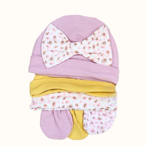 6-in-1 Baby Girl Hat & Mittens Set