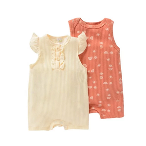 2pc Peach Sleeveless Baby Rompers Set