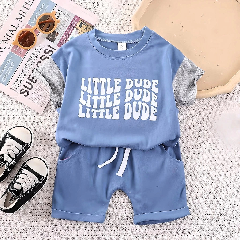 Toddler Kids Little Dude Baby Blue Terno Set