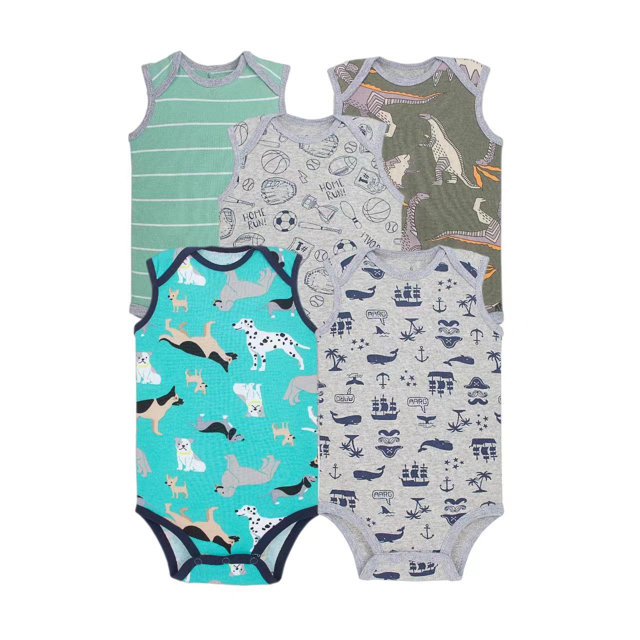 5pc Infant Boy Sleeveless Bodysuit Set